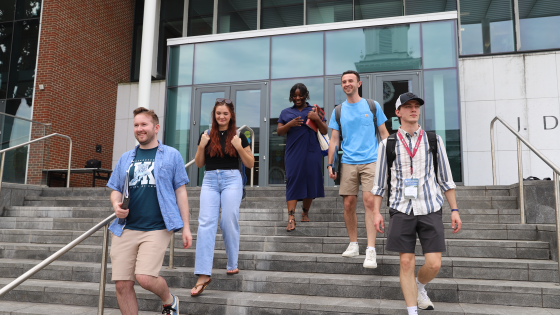 group of students on law building stairs
