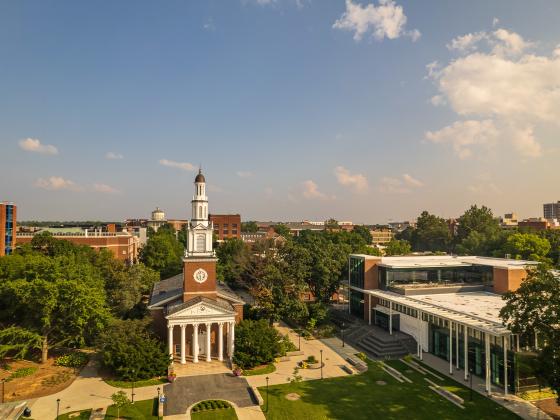 overview of campus with memorial hall and law building pictured